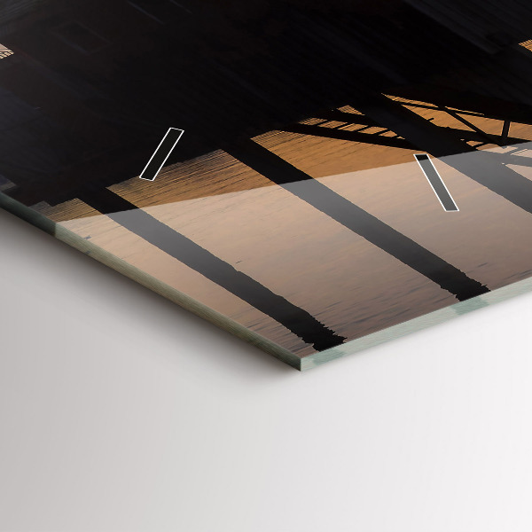 Horizontální skleněné hodiny na stěnu Západ slunce nad jezerem