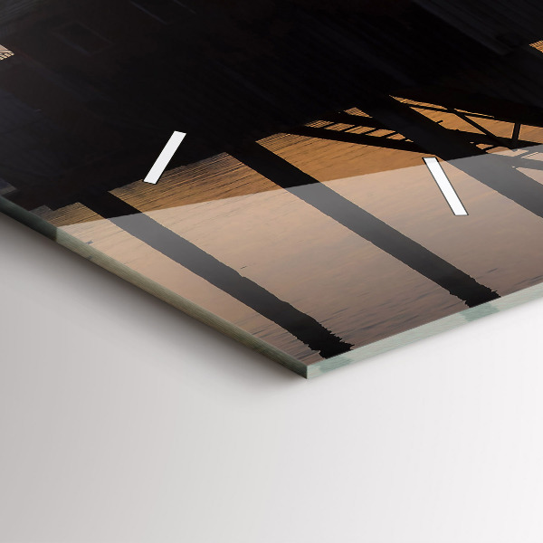 Horizontální skleněné hodiny na stěnu Západ slunce nad jezerem