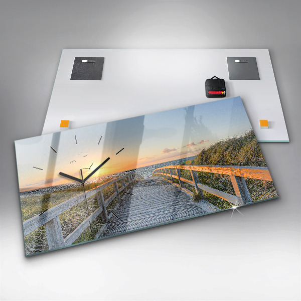 Horizontální hodiny na skle Dovolená na pláži