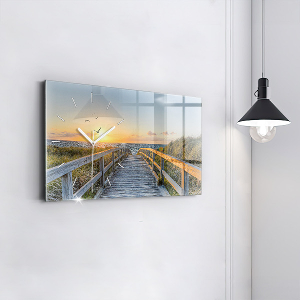 Horizontální hodiny na skle Dovolená na pláži