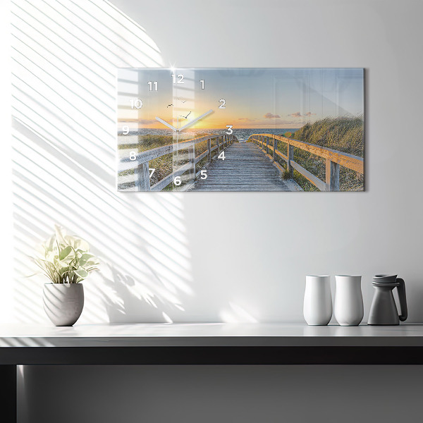 Horizontální hodiny na skle Dovolená na pláži