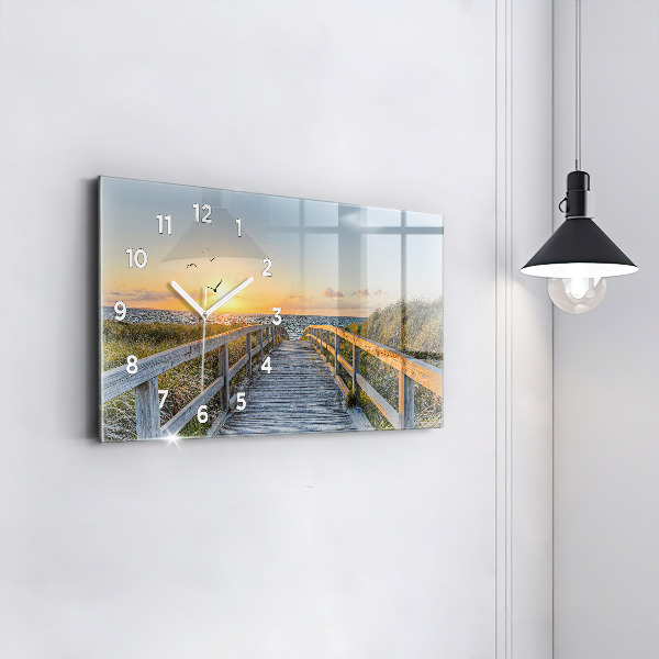 Horizontální hodiny na skle Dovolená na pláži