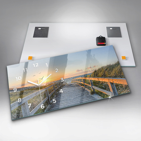 Horizontální hodiny na skle Dovolená na pláži