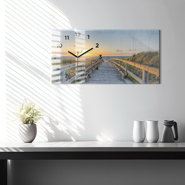 Horizontální hodiny na skle Dovolená na pláži