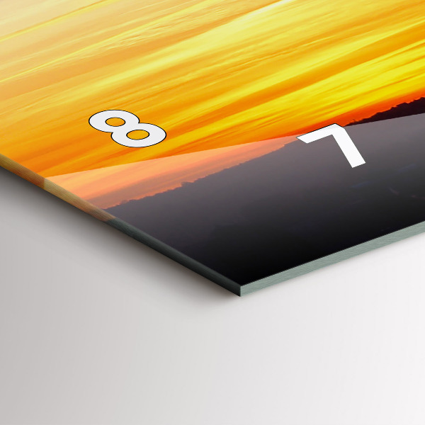 Horizontální skleněné hodiny na stěnu Budova a západ slunce