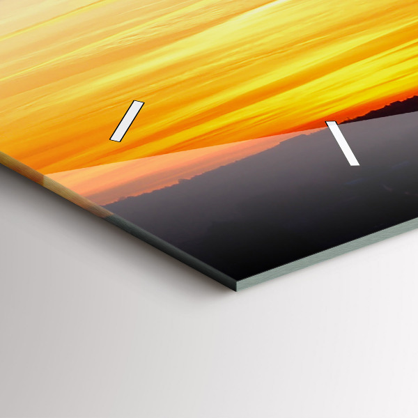 Horizontální skleněné hodiny na stěnu Budova a západ slunce