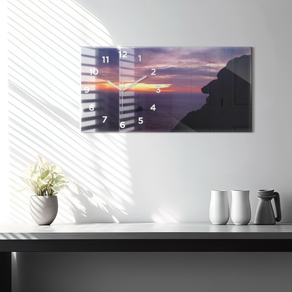 Horizontální skleněné hodiny na stěnu Kamenná hlava