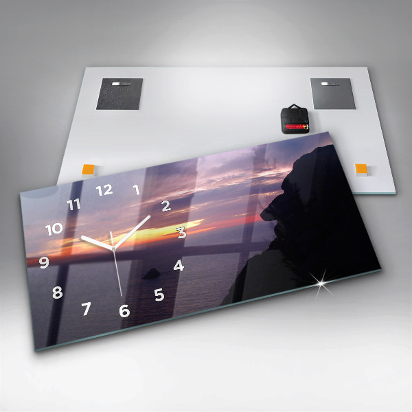 Horizontální skleněné hodiny na stěnu Kamenná hlava