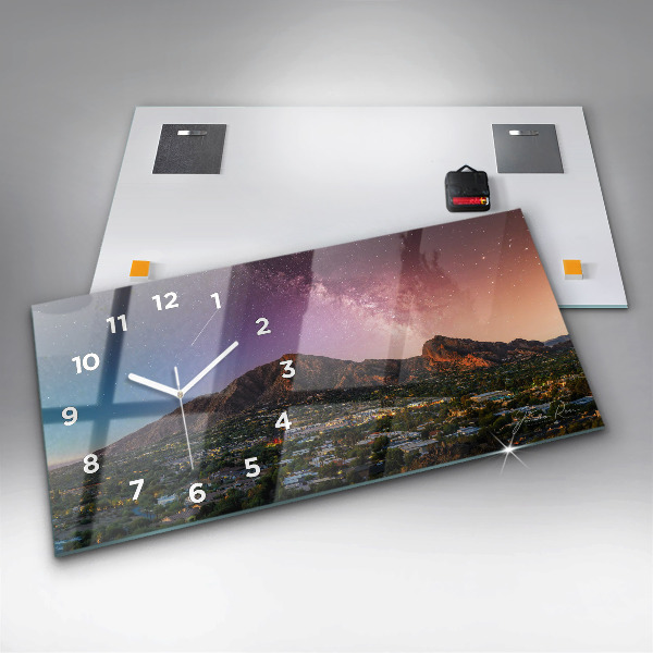 Horizontální skleněné hodiny na stěnu Horská krajina