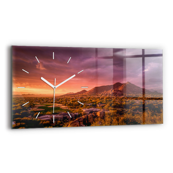 Horizontální skleněné hodiny na stěnu Západ slunce v severním Scottsdale