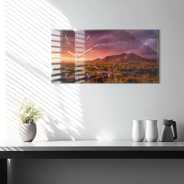 Horizontální skleněné hodiny na stěnu Západ slunce v severním Scottsdale