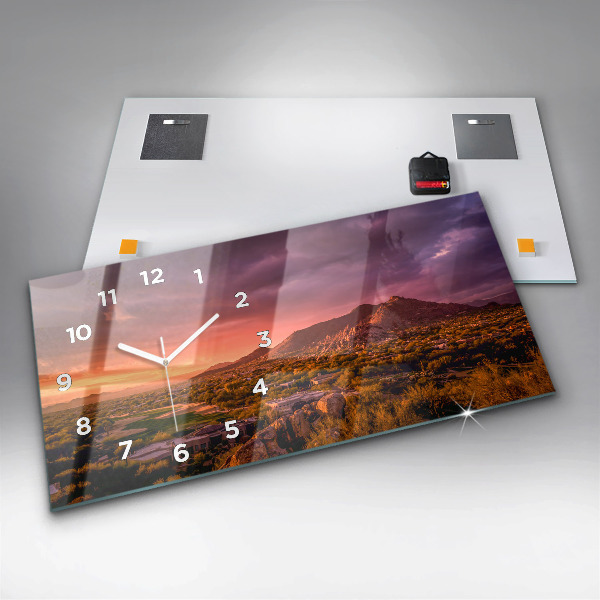 Horizontální skleněné hodiny na stěnu Západ slunce v severním Scottsdale