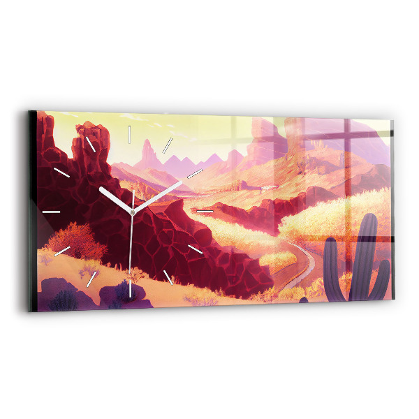 Horizontální skleněné hodiny na stěnu Ilustrace arizonské pouště