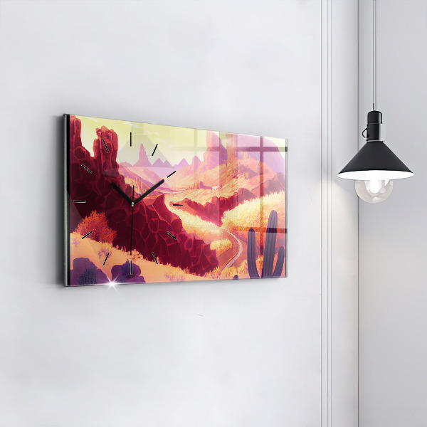 Horizontální skleněné hodiny na stěnu Ilustrace arizonské pouště