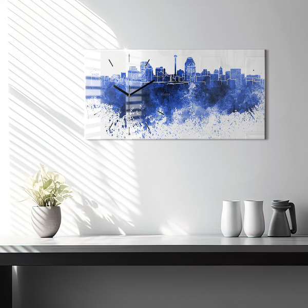 Horizontální skleněné hodiny na stěnu Akvarel ze San Antonia