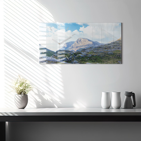 Horizontální hodiny na skle Skalnatá krajina