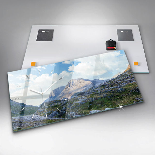 Horizontální hodiny na skle Skalnatá krajina