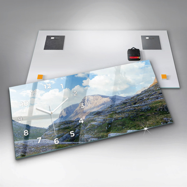 Horizontální hodiny na skle Skalnatá krajina