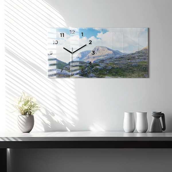 Horizontální hodiny na skle Skalnatá krajina