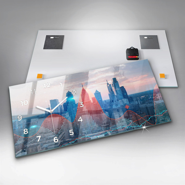 Horizontální skleněné hodiny na stěnu Mrakodrapy ve Filadelfii