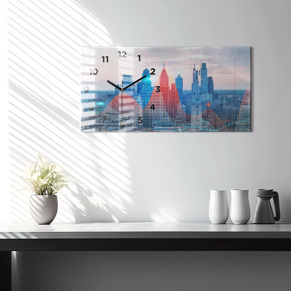 Horizontální skleněné hodiny na stěnu Mrakodrapy ve Filadelfii