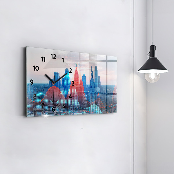 Horizontální skleněné hodiny na stěnu Mrakodrapy ve Filadelfii