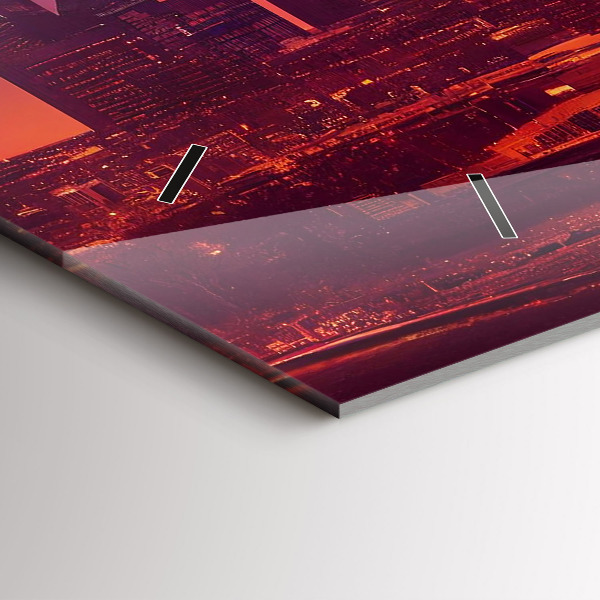 Horizontální skleněné hodiny na stěnu Noční město ve Filadelfii