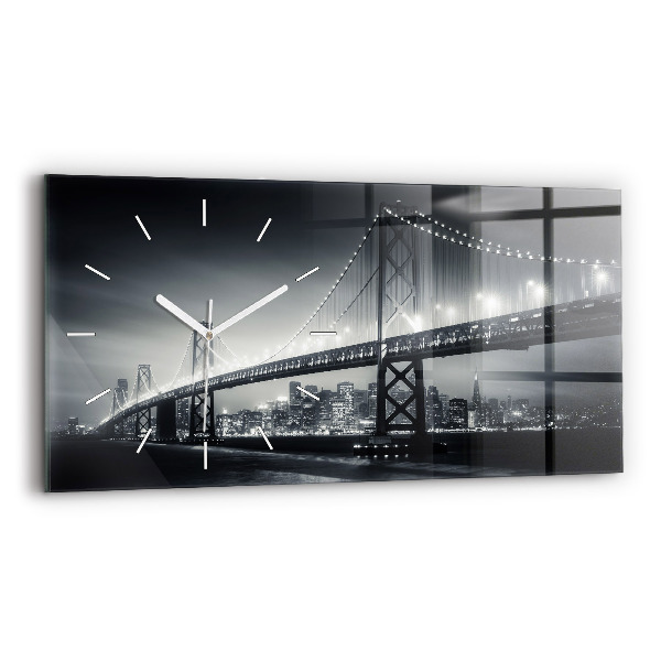 Horizontální skleněné hodiny na stěnu Most v nočním San Franciscu