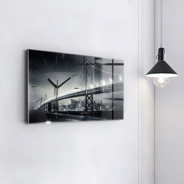 Horizontální skleněné hodiny na stěnu Most v nočním San Franciscu