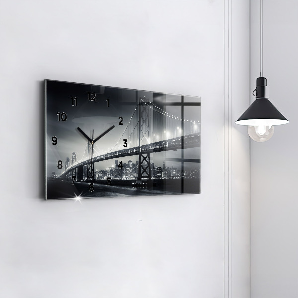 Horizontální skleněné hodiny na stěnu Most v nočním San Franciscu