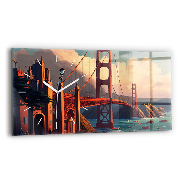 Horizontální skleněné hodiny na stěnu Sanfranciský most