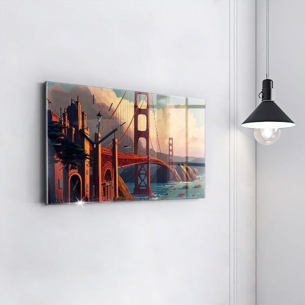Horizontální skleněné hodiny na stěnu Sanfranciský most
