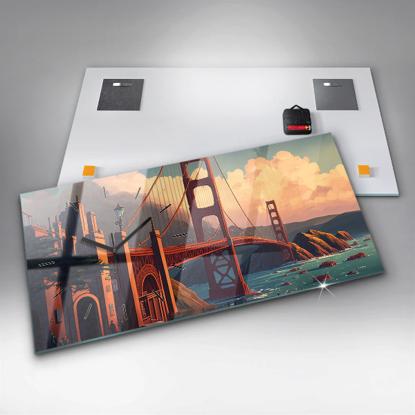 Horizontální skleněné hodiny na stěnu Sanfranciský most