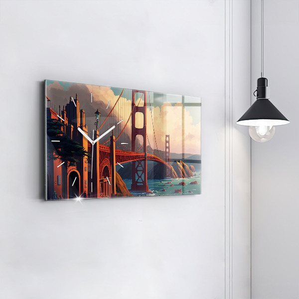 Horizontální skleněné hodiny na stěnu Sanfranciský most