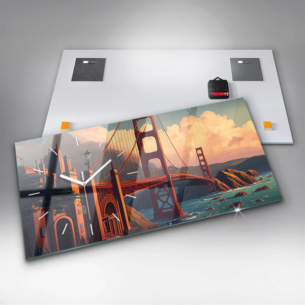 Horizontální skleněné hodiny na stěnu Sanfranciský most