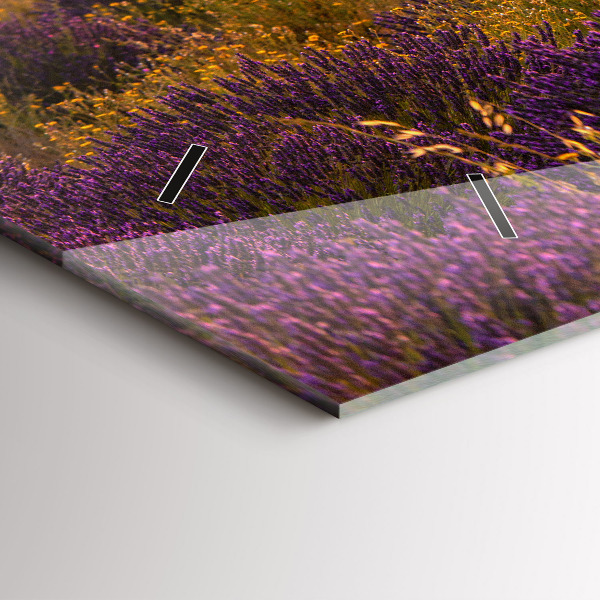 Horizontální skleněné hodiny na stěnu Levandulová louka Francie