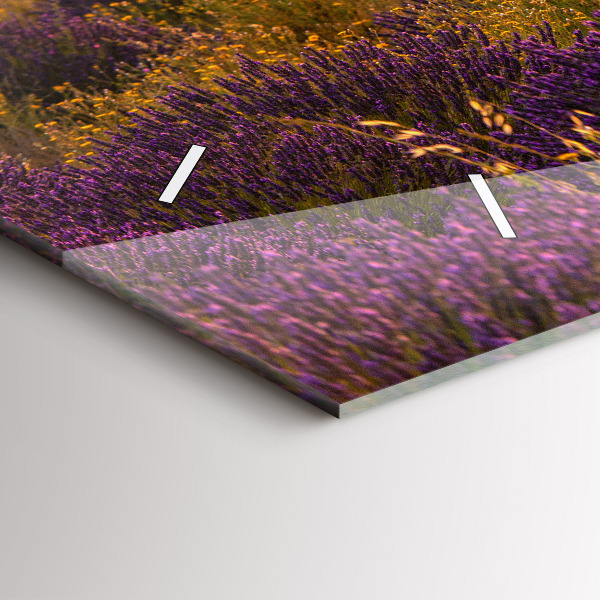 Horizontální skleněné hodiny na stěnu Levandulová louka Francie