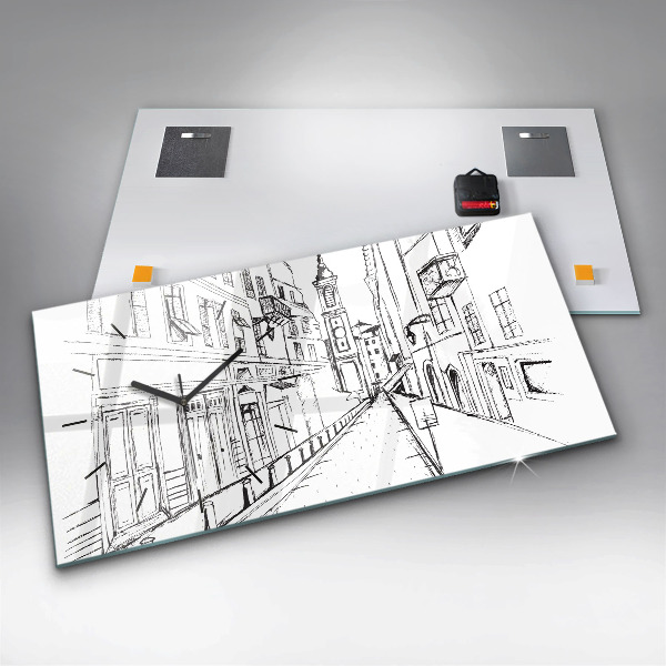 Horizontální hodiny na skle Kresba města Provence
