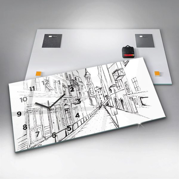 Horizontální hodiny na skle Kresba města Provence