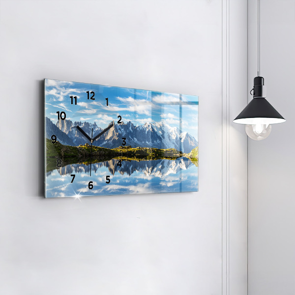 Horizontální skleněné hodiny na stěnu Údolí Chamonix, francouzské Alpy