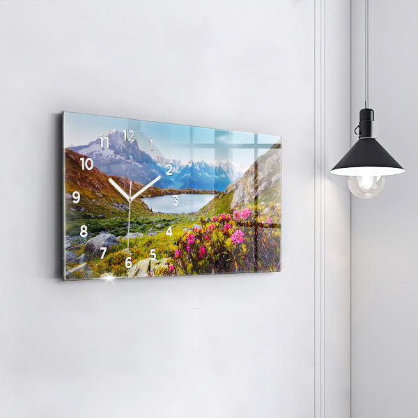 Horizontální skleněné hodiny na stěnu Mont Blanc Chamonix Ledovec