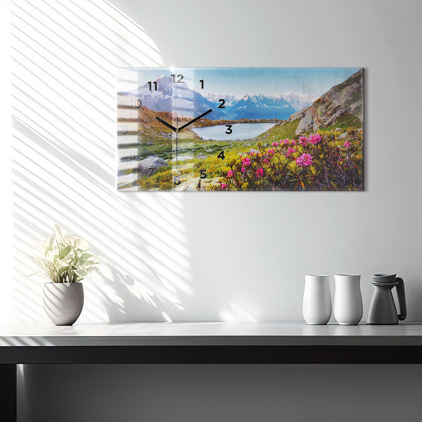 Horizontální skleněné hodiny na stěnu Mont Blanc Chamonix Ledovec