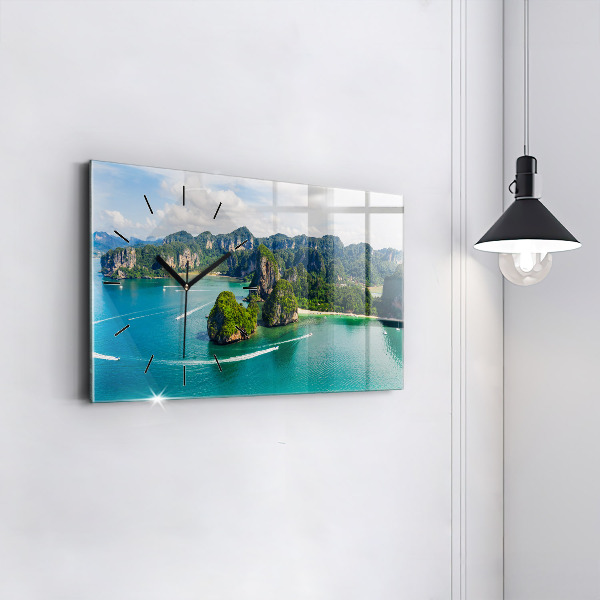 Horizontální skleněné hodiny na stěnu Ostrov v Thajsku