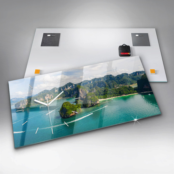 Horizontální skleněné hodiny na stěnu Ostrov v Thajsku