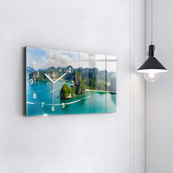 Horizontální skleněné hodiny na stěnu Ostrov v Thajsku