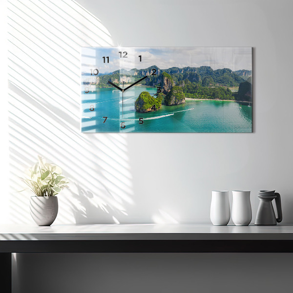 Horizontální skleněné hodiny na stěnu Ostrov v Thajsku