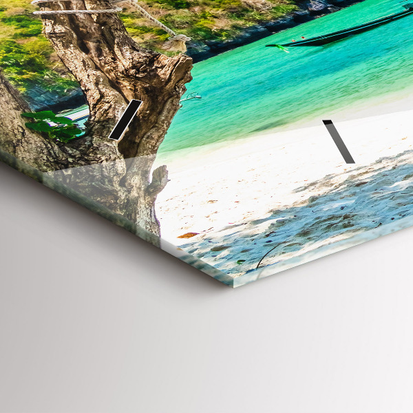 Horizontální skleněné hodiny na stěnu Slunečný ostrov Thajsko