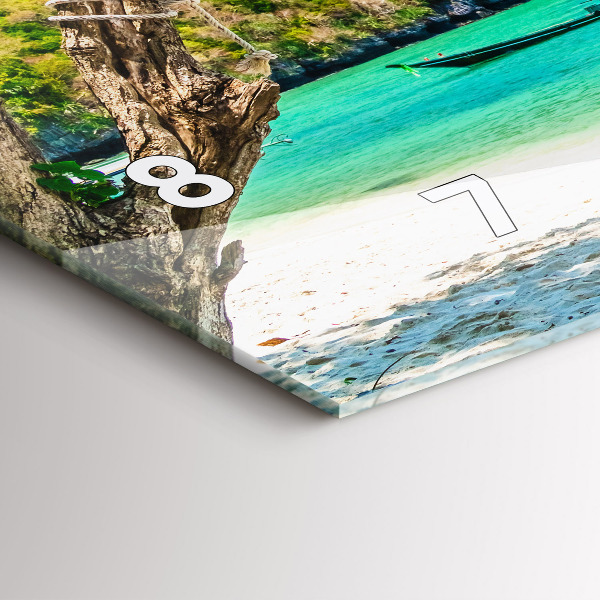 Horizontální skleněné hodiny na stěnu Slunečný ostrov Thajsko