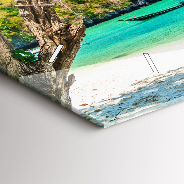 Horizontální skleněné hodiny na stěnu Slunečný ostrov Thajsko