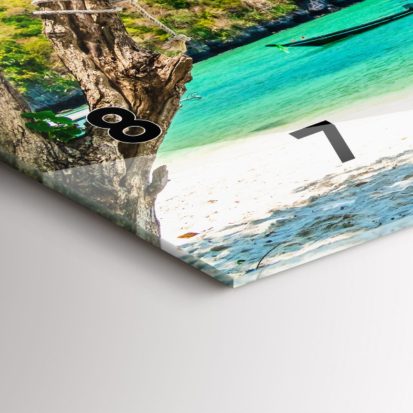 Horizontální skleněné hodiny na stěnu Slunečný ostrov Thajsko